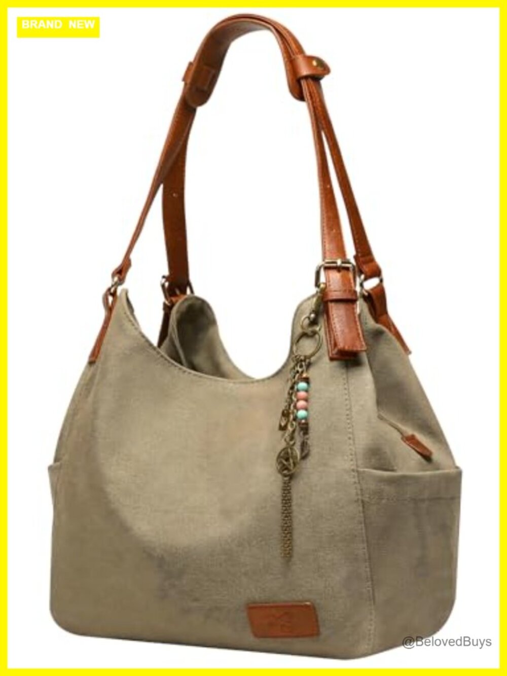 Canvas Hobo Tote Multi Pocket Shoulder Bag with Embroidery